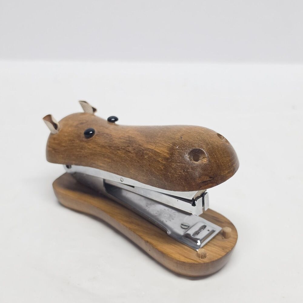 Vintage Hippo Head Wooden Stapler Counterpoint Japan Zoo Line StyleMid Century